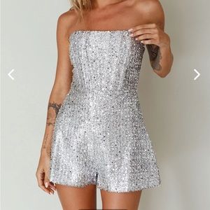hello molly silver sparkly romper